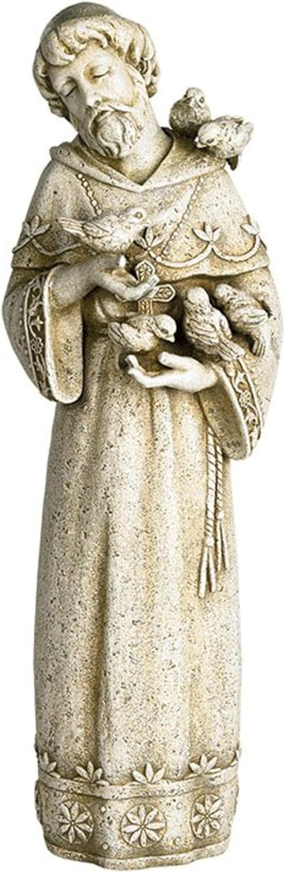 Avalon Gallery Garden Statue - Saint Francis of Assisi Stone-Resin Indoor/Outdoor Catholic Sculpture, 23-Inch, Birds in Flight
