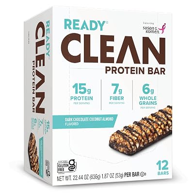 Ready Protein Bars High-Protein Snack with 15g Whey Protein, With Flaxseeds and Omega-3s for Sustained Energy, Supports Lean Muscle and Recovery, No Artificial Sweeteners Dark Chocolate Coconut Almond, 12-Pack