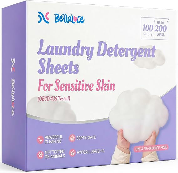 BellaLuce Sensitive Skin Laundry Detergent Sheets, 200 Loads, 100 Count