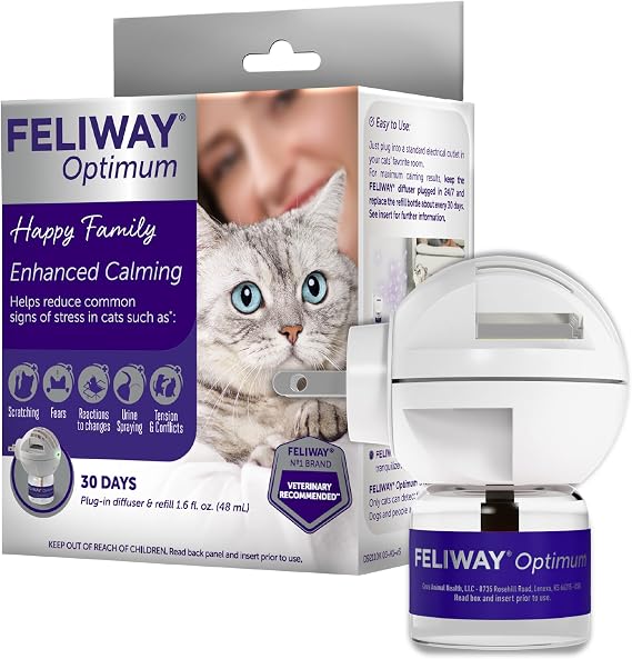 FELIWAY Optimum Cat Calming Pheromone Diffuser Kit | Advanced Support to Help Reduce Urine Spraying, Scratching, Fighting & Hiding Due to Stress. 30-Day Diffuser Supply