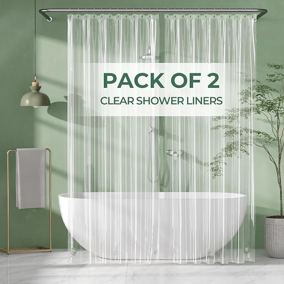 AmazerBath Shower Curtain Liner 2 Pack, 72 x 84 Inches PEVA Plastic Shower Liner with 3 Weighted Stones and 12 Rustproof Metal Grommet, Lightweight Waterproof Shower Curtain - Clear