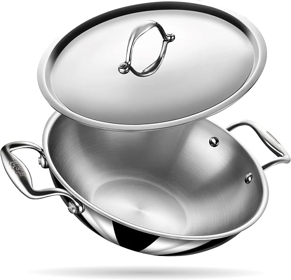 Stahl Artisan Triply Stainless Steel Kadhai with Lid,Kadai for Cooking, Stainless Steel Cookware Triply Kadai, Induction & Gas Stove Compatible, 12.8 L, 40 cm