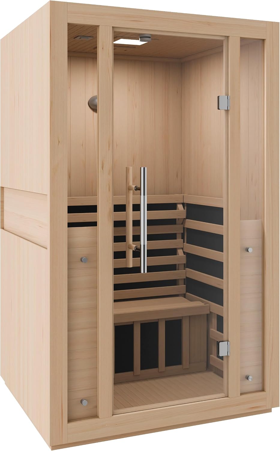 SteamSpa 1-2 Person Low EMF Carbon FAR Infrared Hemlock Wood and Tempered Glass Indoor Home Sauna Room with Redlight Heating Tube, LED Touch Control Panel, Color LED Therapy Light, Bluetooth Speaker