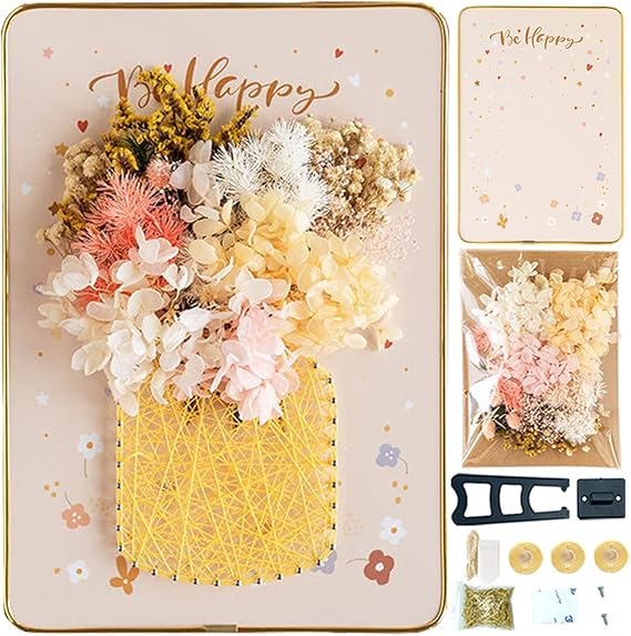 BAZIMA ALICE DIY String Art Kit for Beginner,Flowers String Art, DIY Dried Flowers Craft Kit,Unique Gift, Craft Kit for Holidays,Vase and Flowers