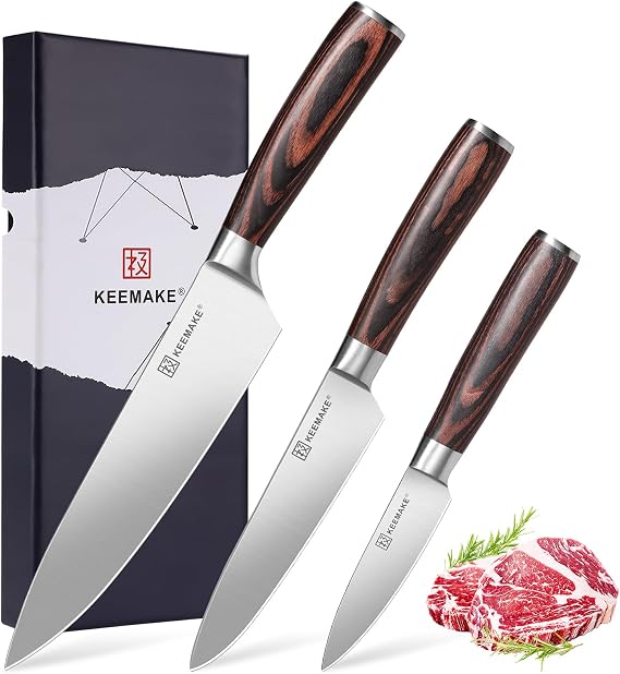 Knife Set 3 Pieces - Kitchen Knives 1.4116 High Carbon Stainless Steel Professional Chef Knife Set, Razor Sharp Cooking Knife with Ergonomic Pakkawood Handle for Home Cooking and Restaurant