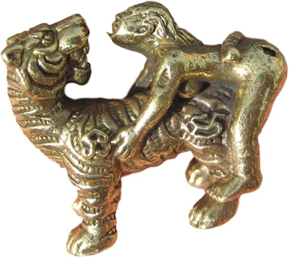 Small Brass Metal Lion with Man Amulet Statue Thailand Paladkik