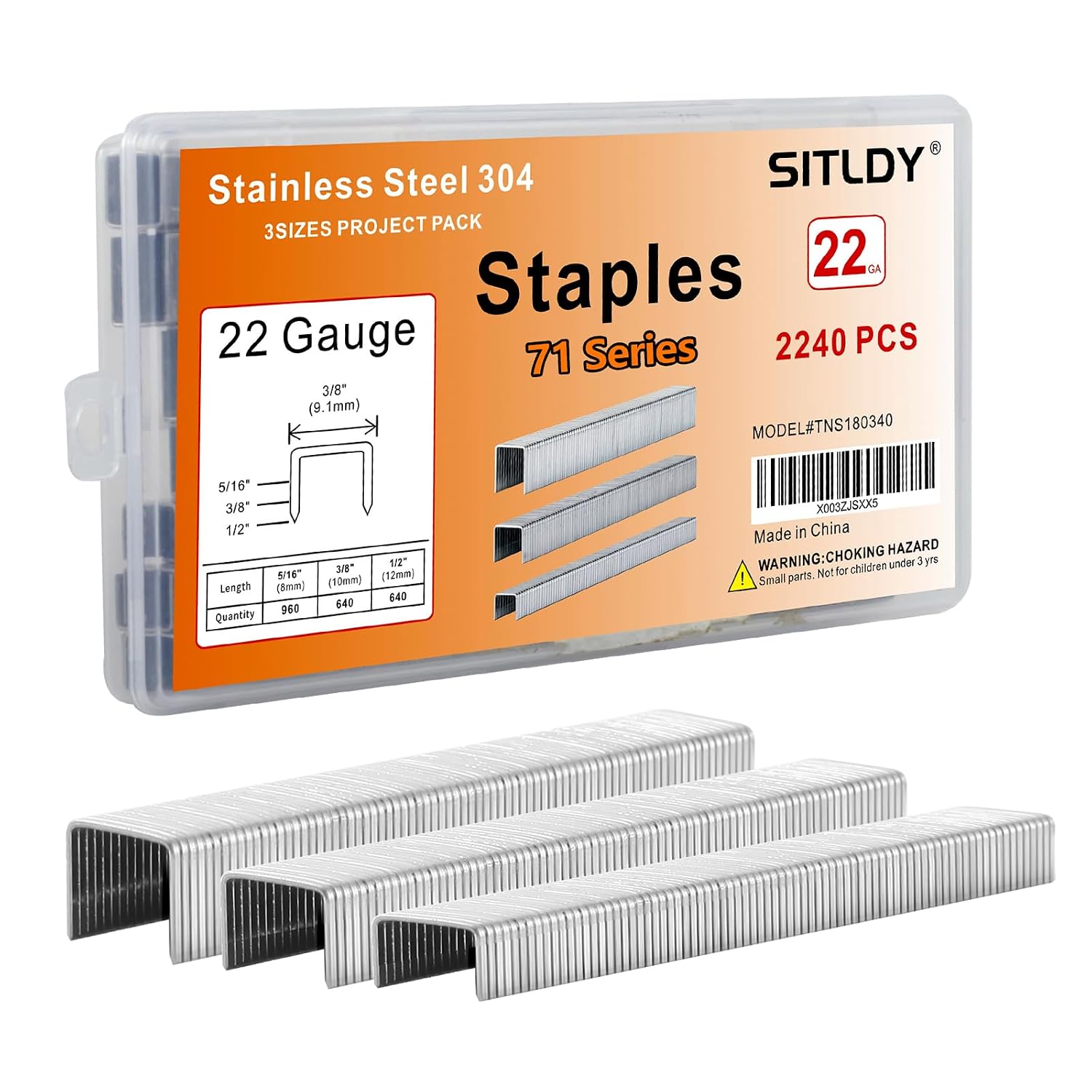 71 Series 3/8 Inch Crown 22 Gauge 304 Stainless Steel Staples 2300-Count 1/2" Length for 71 Series Staple Gun