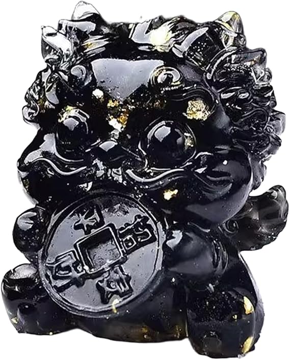 Mini Pixiu/Pi Yao Statue Hand-Carved Healing Crystal Animal Sculptures Small Gemstone Figurine Decorative Ornament for Home Office Decor,Obsidian