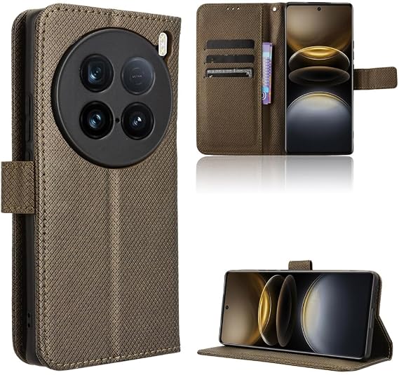 Compatible with Vivo X100 Ultra Leather Case Cover,PU Leather flip Cover Compatible with Vivo X100 Ultra 5G V2366GA V2366HA Case Cover Brown