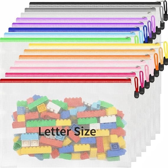 30 Pcs A4 and Letter Size Mesh Zipper Pouch Bags for Classroom Storage