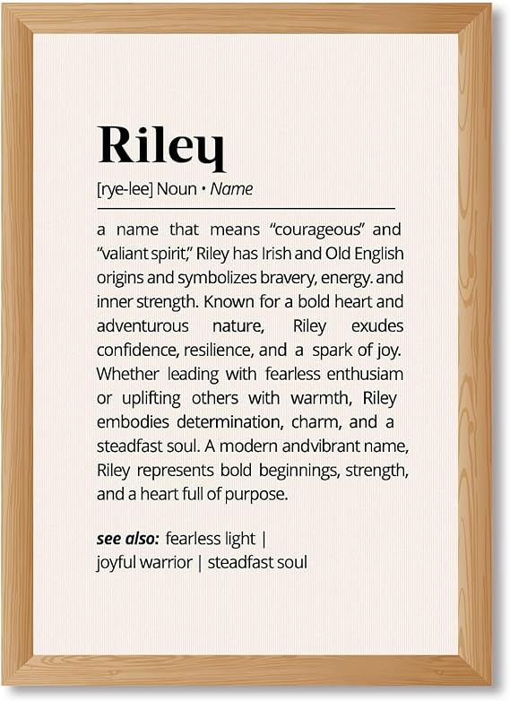 Framed Riley Name Definition Poster Canvas Print Art Modern Wall Art Painting Exquisite Pictures Trendy Wall Decor Personalized Art Print for Living Room Home Decor Office (Wood Framed,8L x12W)