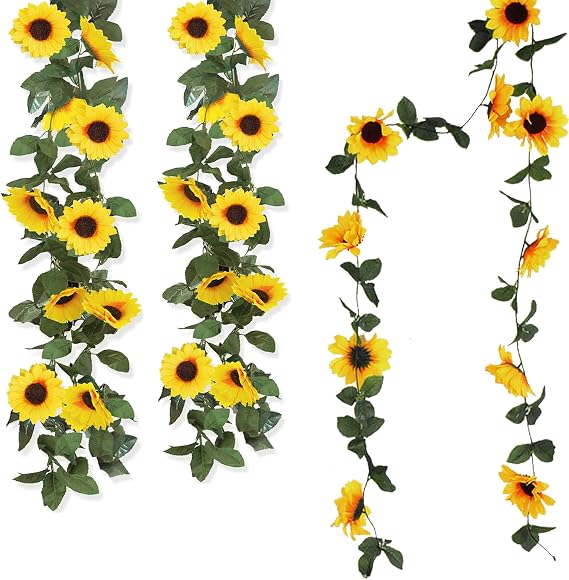 3 Pack Artificial Sunflower Vine,8FT Trailing Artificial Sunflowers,Faux Sunflower Garlands,UV-Resistant Hanging Flowers,for Table Centerpieces,Balconies,Gardens,and Wedding Decorations