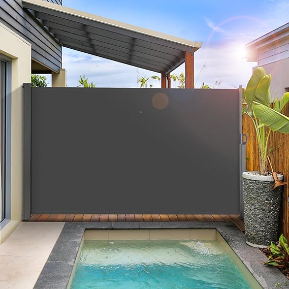 LIFERUN 138" x 71" Retractable Side Awning, Patio Privacy Screen | UV Resistant Waterproof Patio Retractable Side Screen for Garden, Balcony and Courtyard, Dark Grey