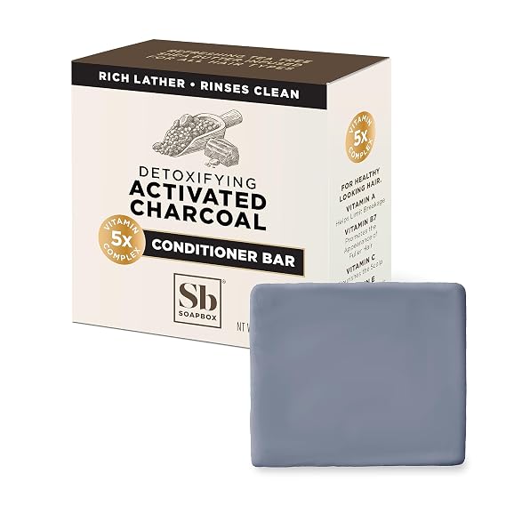Soapbox Activated Charcoal Conditioner Bar, Detoxify Hair & Scalp - Low Plastic & Clean Ingredients Free of Harsh Chemicals, Sulfates, Parabens & Silicones - Purifying Solid Conditioner for Dry Scalp
