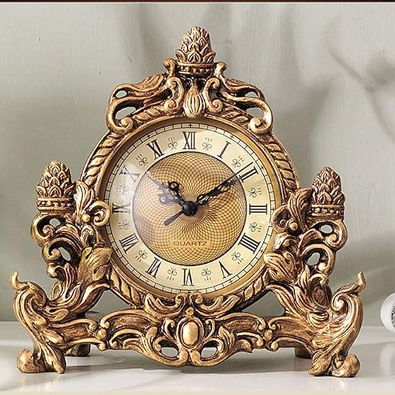 European Retro Clock Desk Table Analog Clock Battery Operated with Silent Sweep Mechanism, Decoration Clock for Home