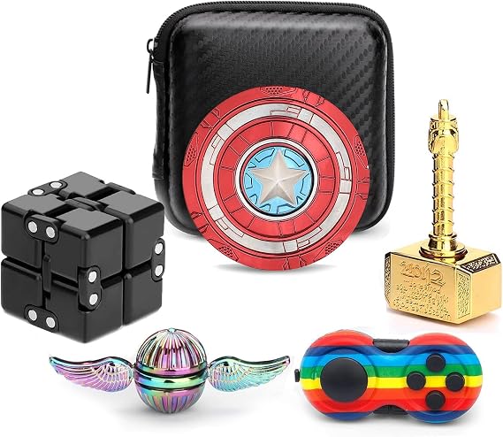 Fidget Pack Magic Hand Spinner Fidget Pad Infinity Cube Block Hammer Toy for Kids Adult, 5 Pack Fidget Bulk Birthday Party Favor Gift, Stress Relieve Anxity Toy Cool Gadget Set