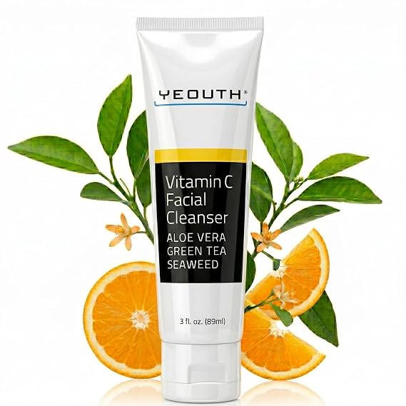 YEOUTH Vitamin C Face Wash for a More Even and Radiant-Looking Skin Tone | Hydrating Face Wash and Makeup Remover with Aloe Vera and Seaweed, Targets the Appearance of Dull Skin, 3oz