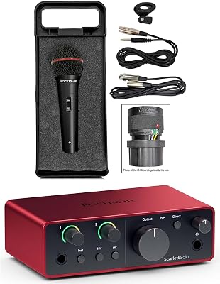 Audiosavings Bundle: Scarlett Solo 4th Gen Studio Recording USB Audio InterfaceSoftware Bundle with Rockville RMIC-SR Handheld DJ Vocal Recording Wired MicrophoneCablesMic Case 2 Items