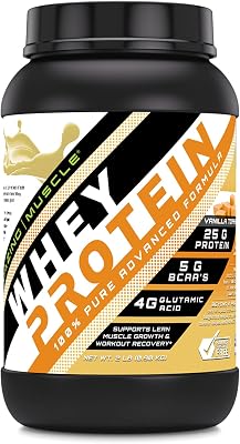 Amazing Muscle 100% Whey Protein Powder Advanced Formula with Whey Protein Isolate Along with Ultra Filtered Whey Protein Concentrate Vanilla Toffee, 2 Lb