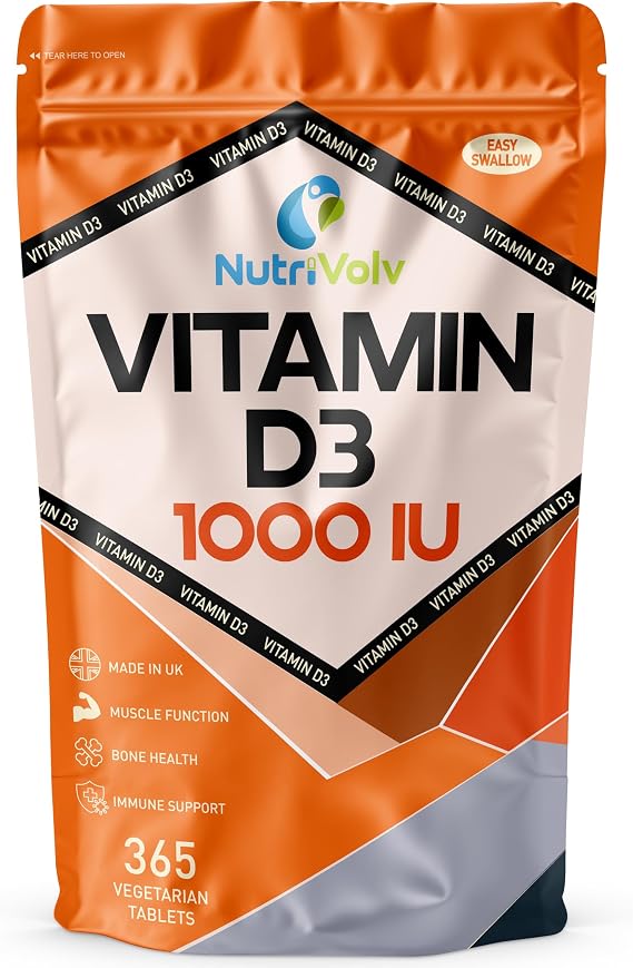 Vitamin D 1000IU | 1 Year Supply | 365 Easy-Swallow Vitamin D3 Vegetarian Tablets | High Strength | Immune & Bone Support Supplement | General Health & Wellbeing | 25µg