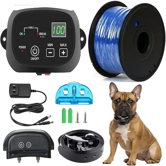 Electric Dog Fence,Aboveground Underground Pet Containment System,Covers up to 3/4 Acre,with Waterproof/Rechargeable Training Collar,Shock/Tone Correction,for 123 Dogs(650 Feet Wire),for1dog