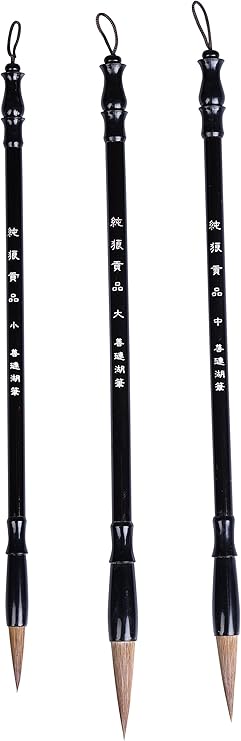 I-MART Chinese Calligraphy Brush Set of 3 3 Sizes Brushes for Sumi Painting, Japanese Brush, Watercolor, Suminagashi, Bamboo Brush Art, Art Brushes for Beginners & Artists