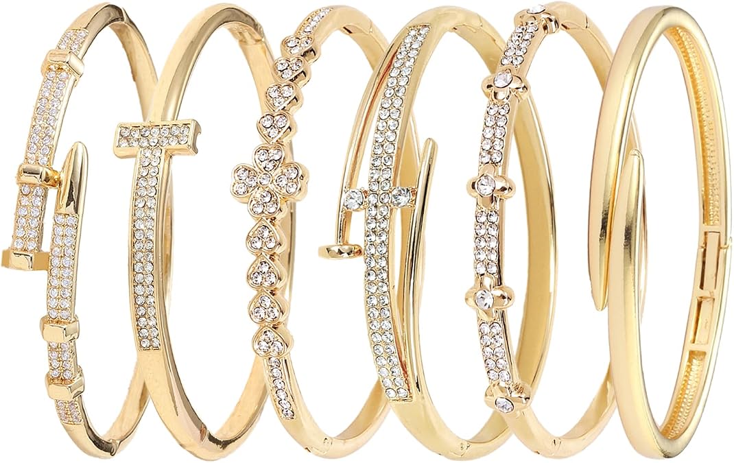 6 Pcs Trendy Stackable Gold Bangle Bracelet Set For Women