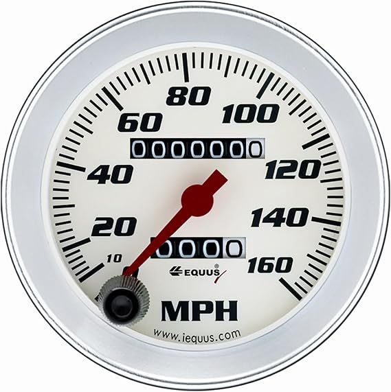 EQUUS 3-3/8" Speedometer White with Silver Bezel Equus 8076