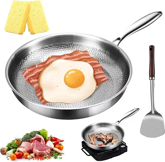 Pure Titanium Hammered Pan Pro with Lid, 10.23/11.02/11.81 Inch Siraat Pure Titanium Pan Hammered Pattern, Non Stick Frying Pans for Cooking, Scratch-Resistant, Even Heating (10.23inch)