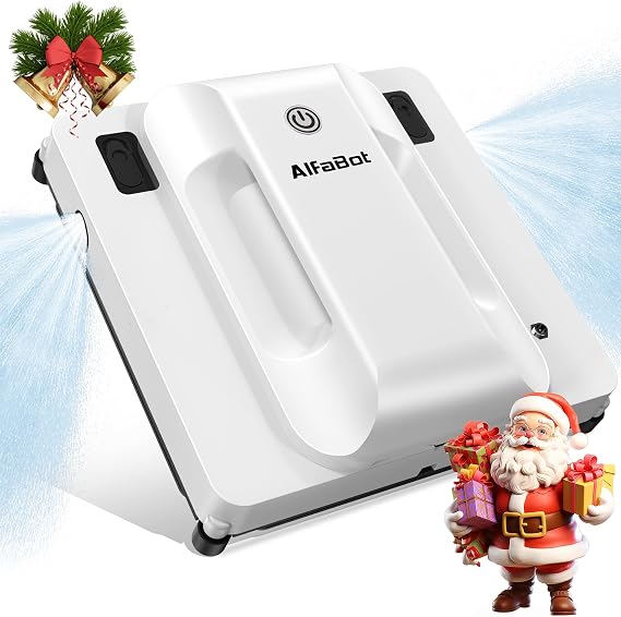 AlfaBot Window Cleaner Robot, Upgraded Intelligent Dual Water Spray & 3800PA Suction Power Window Cleaner with Edge Detection Technology, Perfect for High-Rise Windows, Tiles and Glass, Outdoor Use