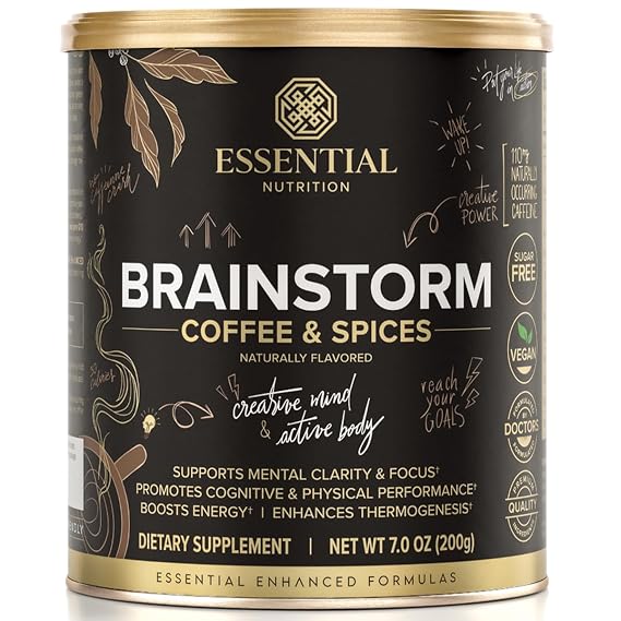 Essential Nutrition Brainstorm Functional Coffee & Spices | L-Theanine, MCT, Clean Energy & Focus, Vegan, Sugar-Free, Keto.