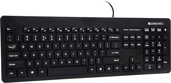 ZEBRONICS ZEB-K4000M USB Wired Keyboard with 107 Keys, Silent Operation, Chiclet Keypad, Multimedia Keys, Gold Plated USB Connector