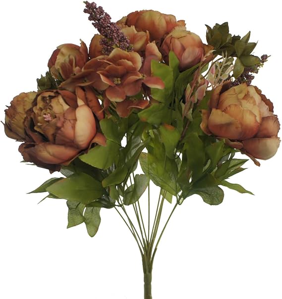 Silk Peony Bouquet Home Decoration, Brown, 19 Inches
