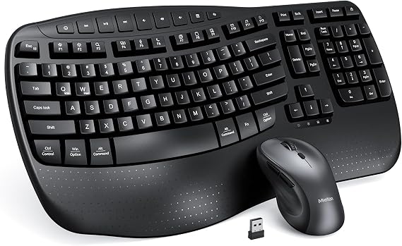 MEETION Wave Ergonomic Keyboard and Mouse Combo with Wrist Rest, Black