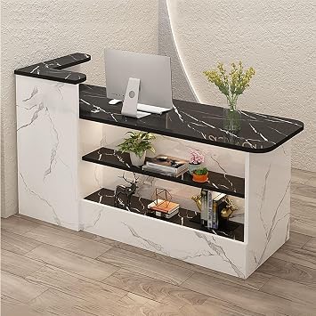 Reception Desk, Reception Counter Front Desk, Open Retail Counter, Modern Checkout Counter Table, Reception Room Table with Lockable Drawer, for Salons Shop Office(Black B,100x55x100cm)