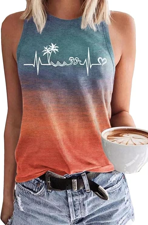 Women Beach Hawaiian Sleeveless Tank Tops Shirt Summmer Vacation Tank Vest