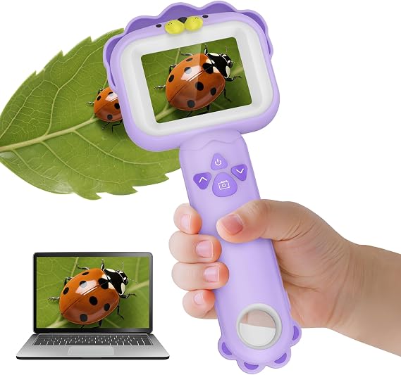 Kids' Microscopes, Portable Mini Pocket Handheld Microscope for Toddlers, Educational Science Stem Toys for Christmas Birthday Gifts Toys for 3 4 5 6 7 8 9 10-Year-Old Boys Girls (Lion）