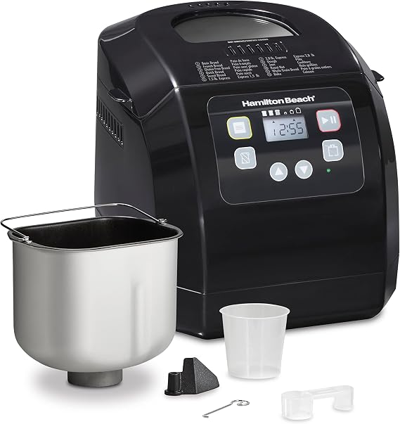 Hamilton Beach Automatic Bread Maker Machine, Digital, Programmable, 12 Settings + Gluten Free, PFAS-Free Nonstick Pan + Kneading Paddle, 2 lb Capacity, Black