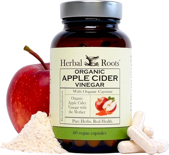 Herbal Roots Organic Apple Cider Vinegar Capsules with Mother - Pure Extra Strength - 60 Vegan Capsules