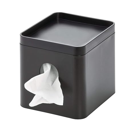 iDesign Facial Tissue Box Cover, The Cade Collection, Matte Black | Storage Tray, 6.1" x 5.15" x 5.4"