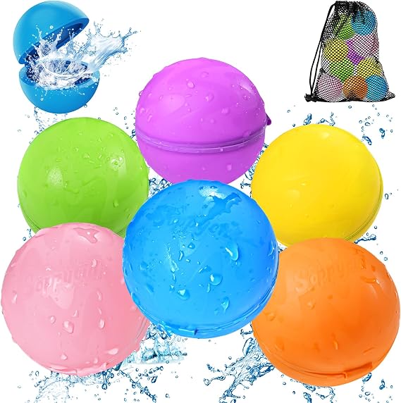 Tlitlimom Reusable Water Balloons, Summer Toy Water Toy for Boys and Girls, Pool Beach Toys for Kids ages 3-12, Outdoor Activities Water Toys Self Sealing Water Splash Ball for Fun (6Pack)