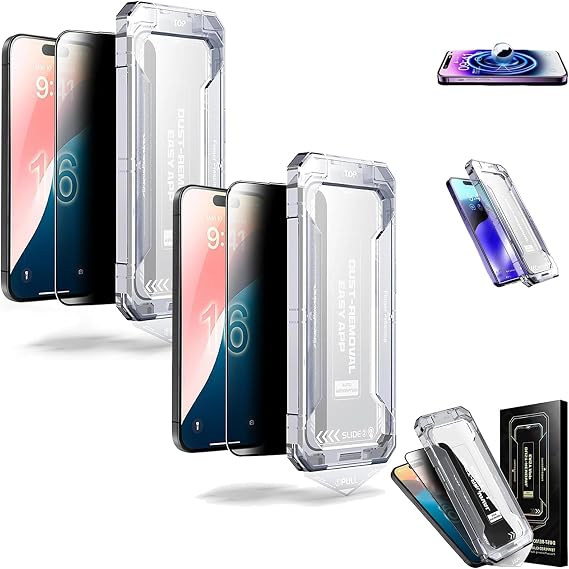 2 Packs Tempered Glass Screen Protector with Anti-Scratch Anti-Fingerprint Privacy & Auto Dust-Free Install