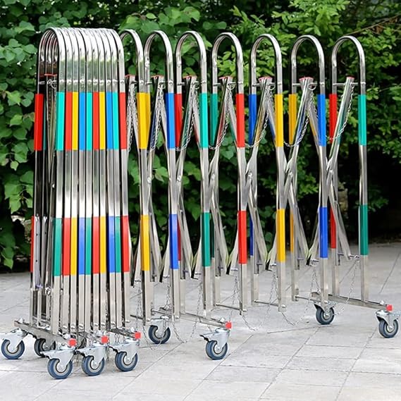 Folding Security Gate Metal Traffic Barricade with Casters,stainless Steel Retractable Traffic Fence,folding Mobile Safety Barrier Gate,expandable Parking Barrier, for Outdoor Road Garage,1.5x8m
