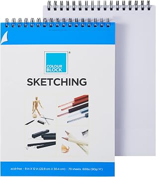 COLOUR BLOCK Sketching Pad Spiral Notebook/Drawing Book, 9x12 in, 70 Sheets 60 Pound Pressed- Acid Free Art Supplies, Sketch Pad Ideal for Beginners and Drawing While on The Go
