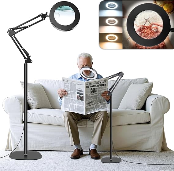 10X 30X Floor Magnifying Glass with Light and Stand, 72 LED Large Floor Magnifying Lamp, Magnifiers with Light for Close Work Reading Sewing Crafts