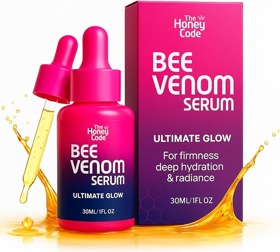 The Honey Code Bee Venom Face Serum, 0.5% Real Bee Venom with Hyaluronic Acid, Vitamin C & Squalane, Hydrating & Firming Anti-Aging Serum, 1 fl oz