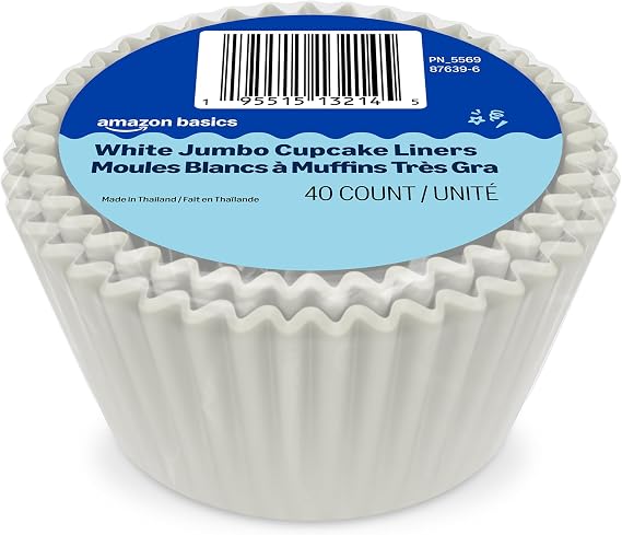 Amazon Basics White Jumbo Cupcake Liners, 40 Count, Pack of 1