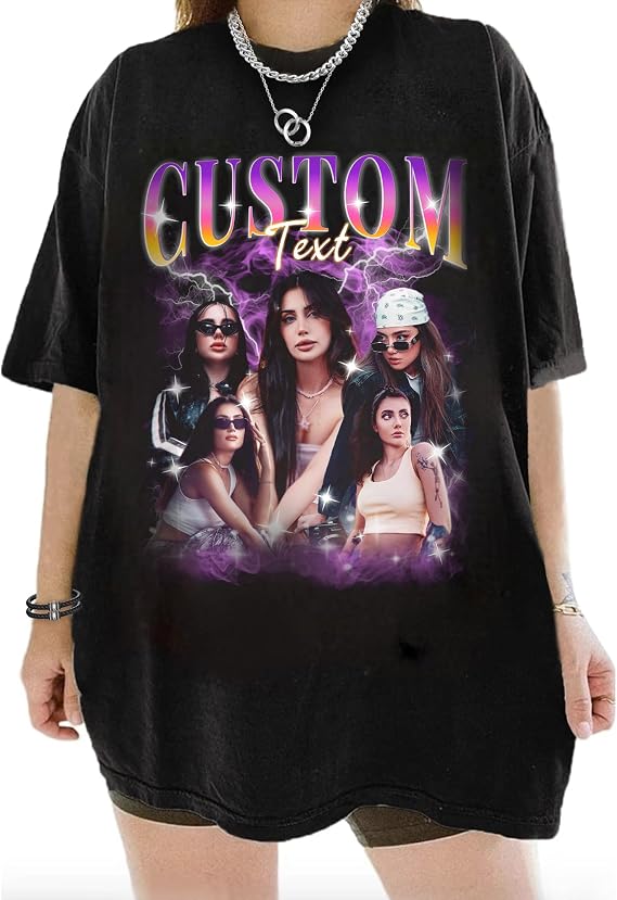 PUREFLY Custom Bootleg Rap Shirts, Custom T Shirts with Picture, Personalized Gift for Girlfriend Boyfriend Him Her Valentine Black