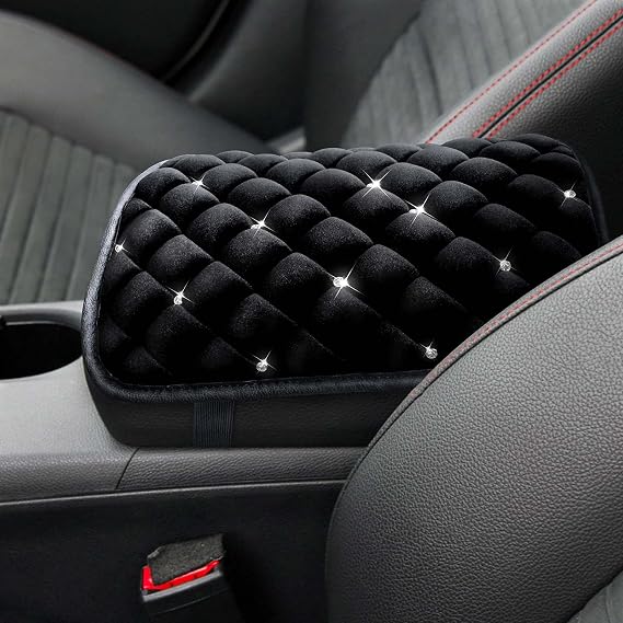 surpassme Auto Center Console Cover with Bling Diamond for Car, Comfortable Crystal Armrest Cover/Cushion for Women Universal for All Car/SUV Seat Cover