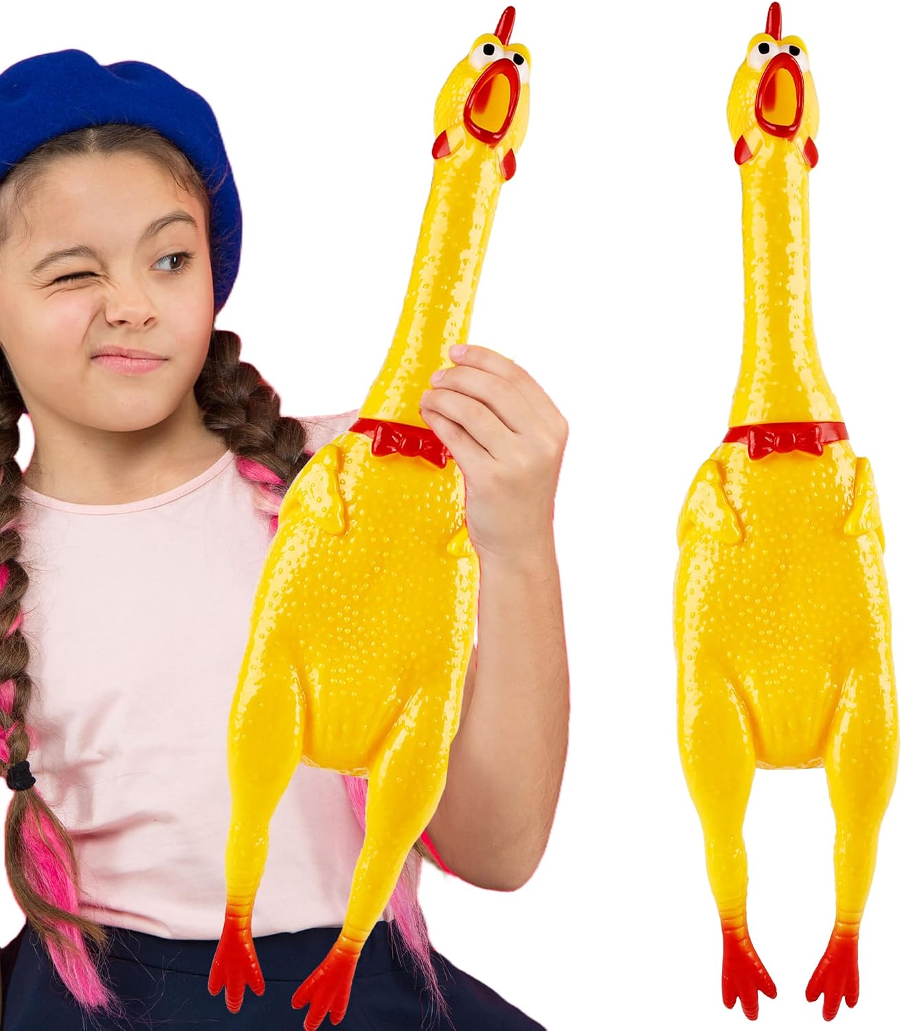 2 Pack 22 Inch Crazy Huge Squeeze Screaming Rubber Chicken Yellow Squawking Chicken Rubber Squeaky Chicken Toy for Kids Adults Dogs Pets Prank Novelty Toy